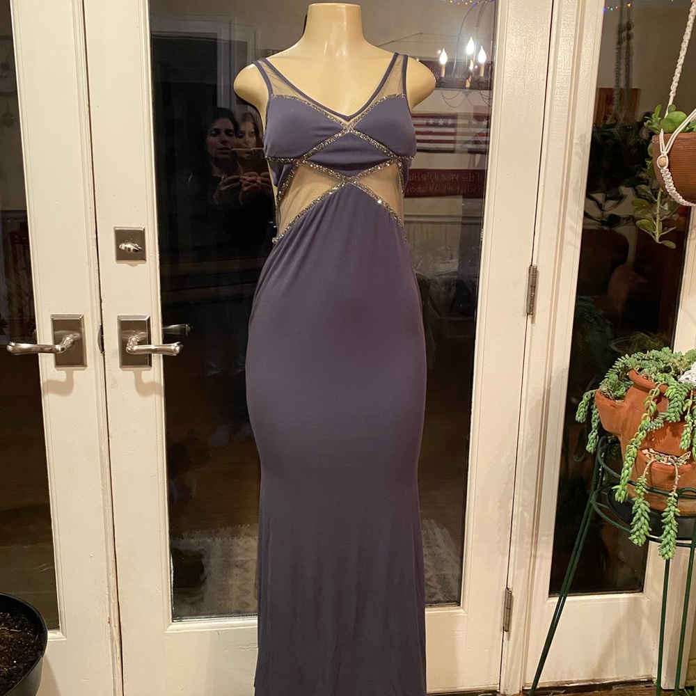 Perfect Stylish Prom dress; Size 0 ; LaFemme Brand ; Color is Gunmetal